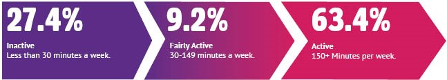 27.4% inactive, 9.2% fairly active, 63.4% active