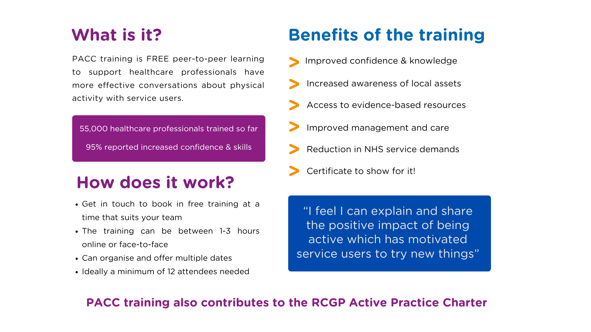The PACC Flyer, explaining the benefits and process of PACC training