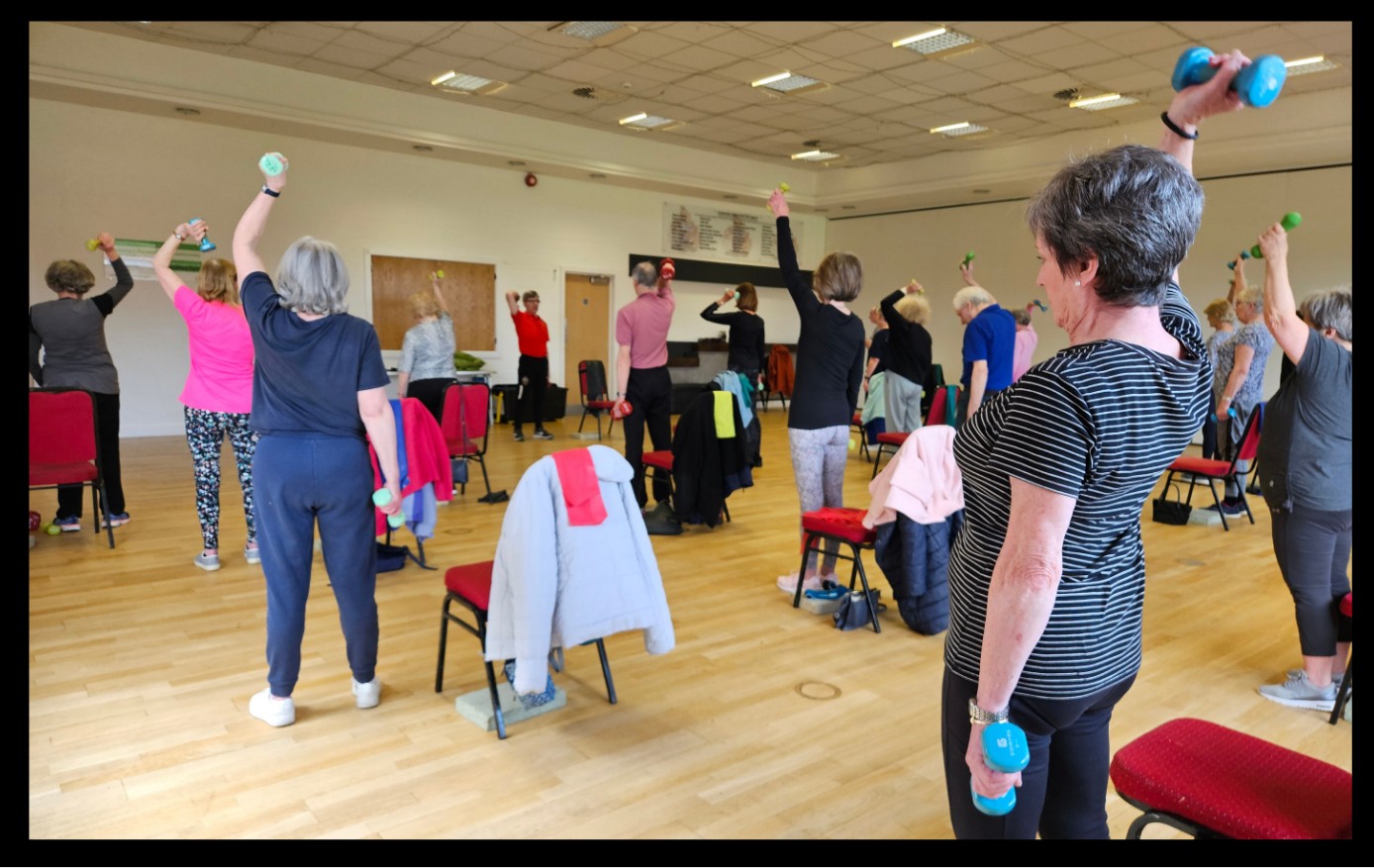 A photograph of a strength, mobility and balance class